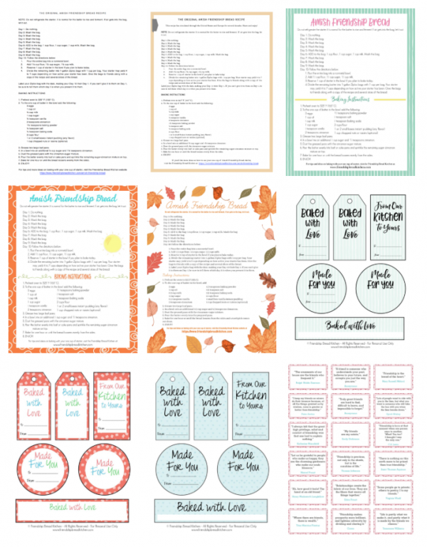 Free Amish Friendship Bread Printables